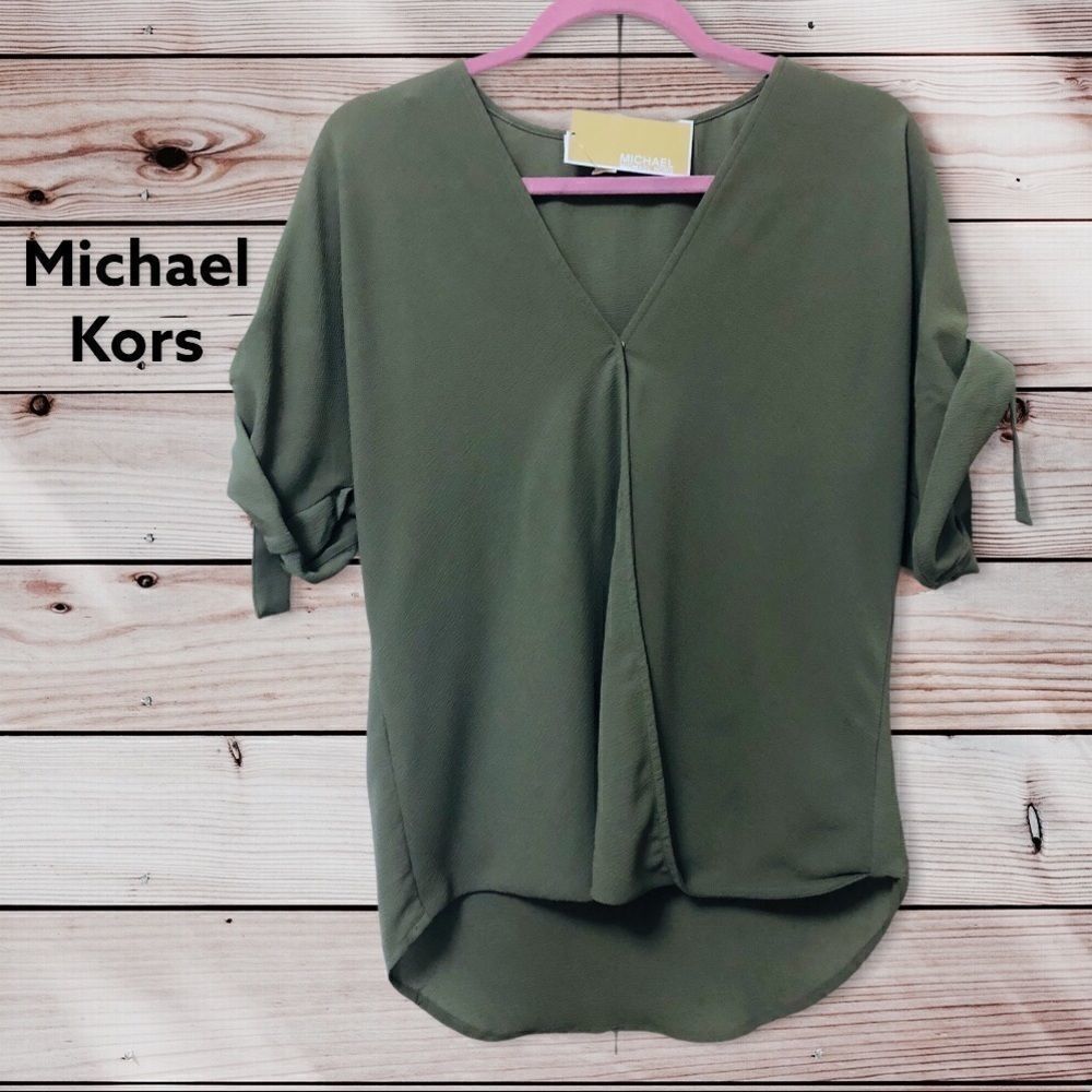‎Michael Kors Drape-front Tie Sleeve Blouse
